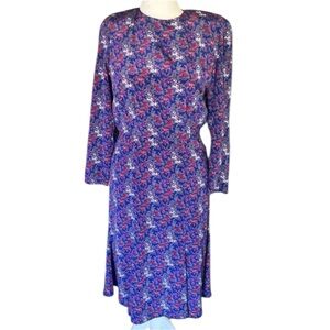 Vintage Liz Claiborne Floral Dress Blue Red 8